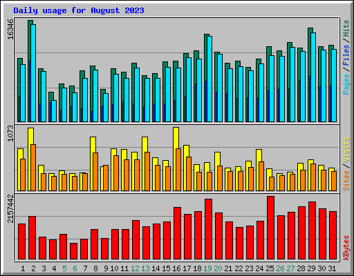 Daily usage for August 2023
